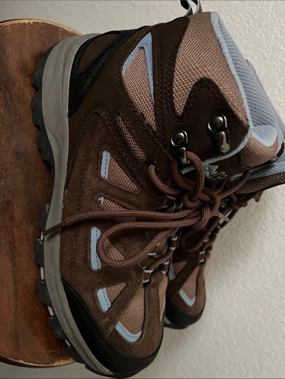 Denali Women's Brown Ankle Booties with Light Blue Accents